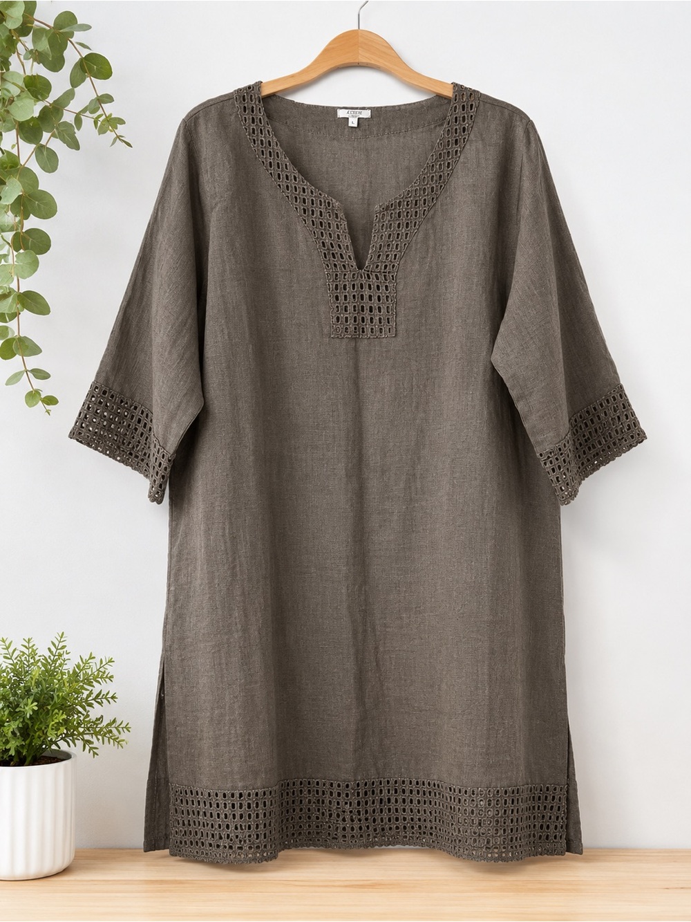 Rosemarine 100% Linen Dress in Green Size L